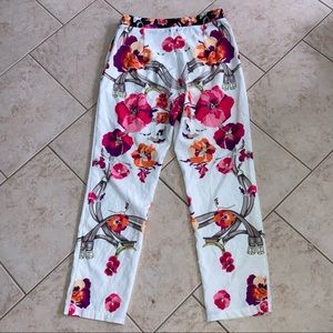 White floral wide legged pants. From L’atiste, size Medium